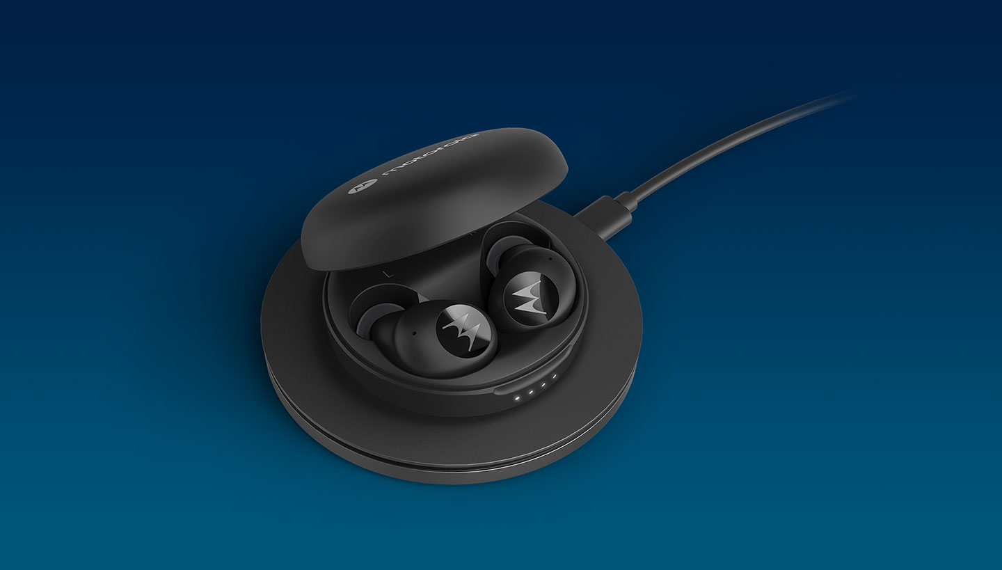 True wireless MOTO Earbuds 250 with wireless charging case - Product image