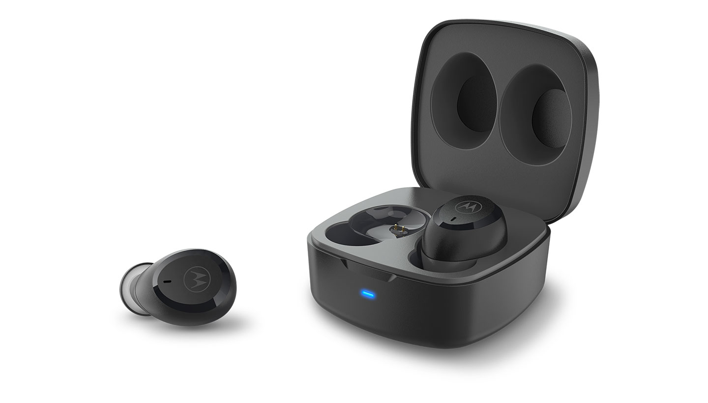 True wireless MOTO Earbuds 100 with charger in black