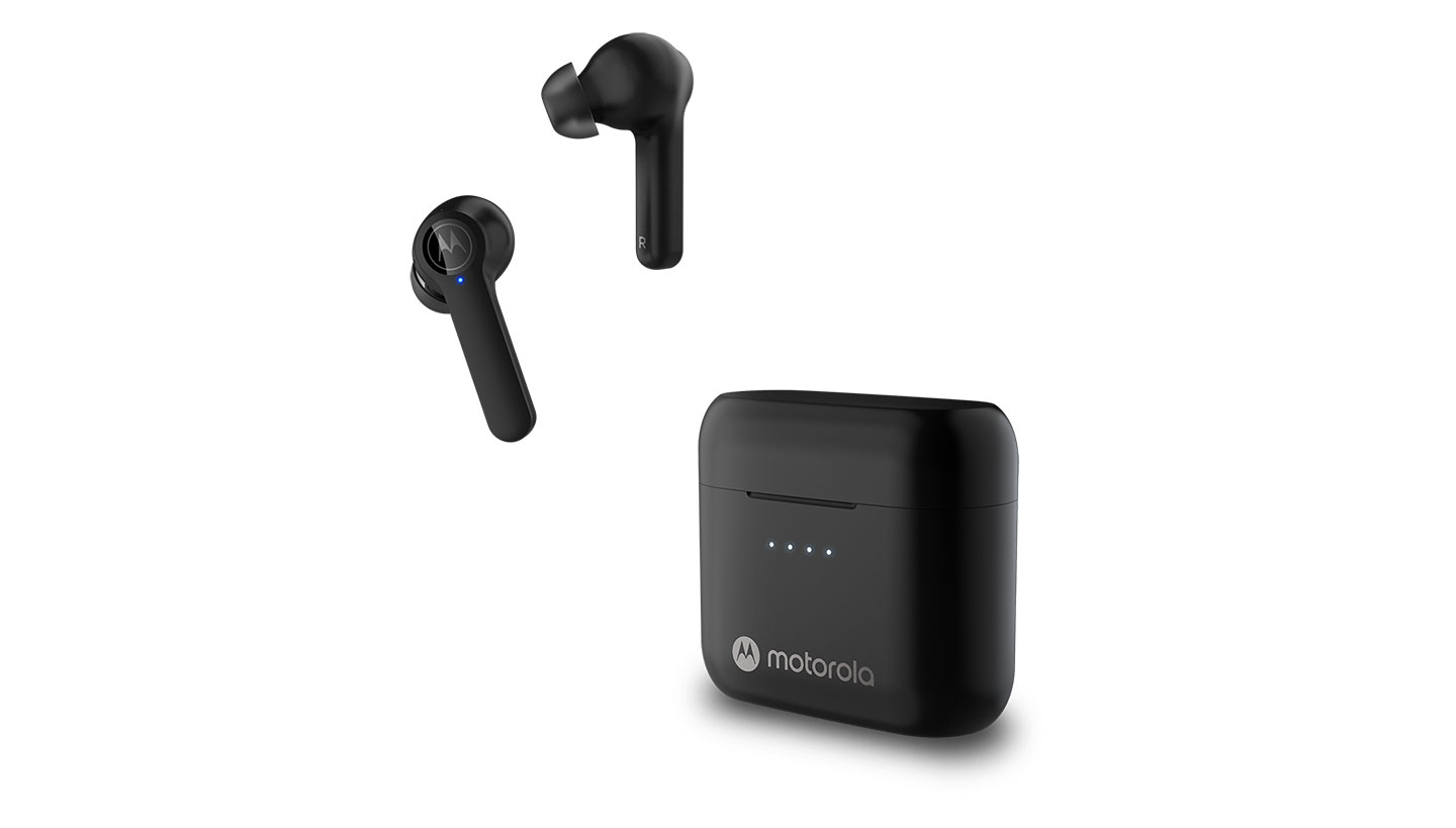 True wireless Moto Buds S ANC Earbuds with Active Noise Cancelling - Earbuds with charger in black